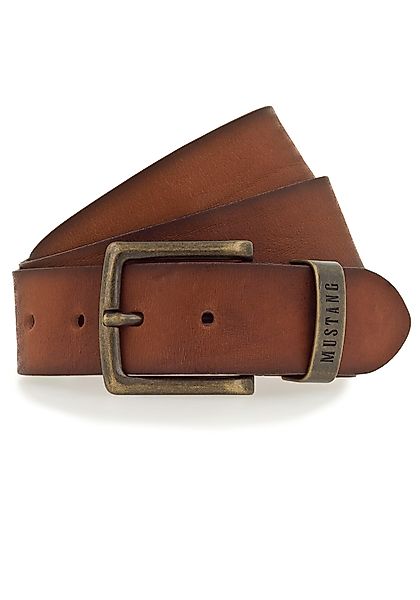 MUSTANG Ledergürtel Schnalle altmessingfarben, Logo auf günstig online kaufen