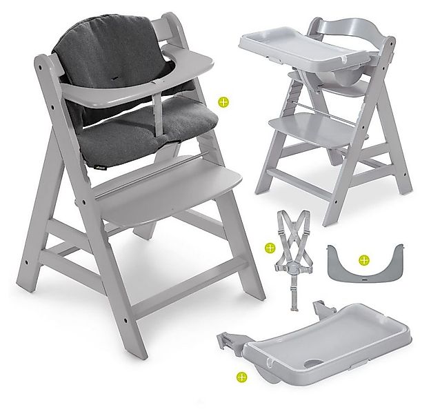 Hauck Hochstuhl Alpha Plus Grau (Set), Holz Kinderhochstuhl Babystuhl mit E günstig online kaufen