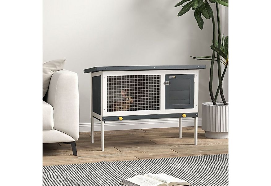 PawHut Kleintierstall aus Teerpappe Massivholz, Grau+Weiß, 90 x 45 x 65 cm günstig online kaufen