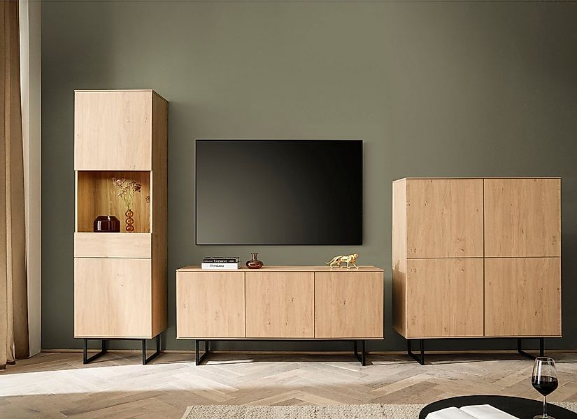 Home affaire Wohnwand Lund, moderne Anbauwand, Wohnzimmer-Set in Stone Oak, günstig online kaufen