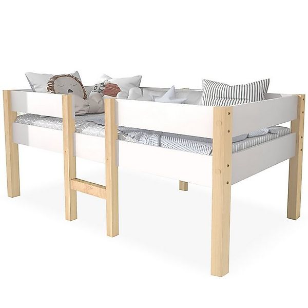 Gotagee Holzbett Kinderbett Einzelbett Weiß/Eiche flachbett Bett mit Schubl günstig online kaufen