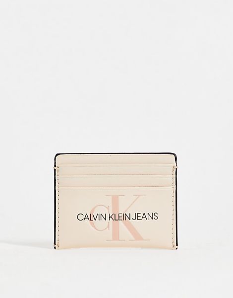Calvin Klein Jeans – Kartenetui in Cremeweiß mit geformtem Monogramm-Logo günstig online kaufen