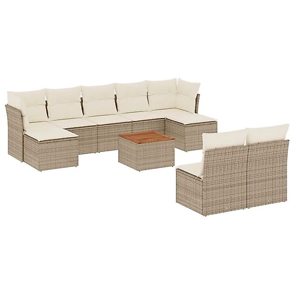 vidaXL 10-Tlg Garten-Sofagarnitur mit Kissen Beige Poly Rattan 3223860 günstig online kaufen
