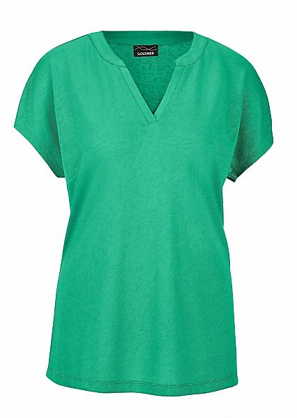 GOLDNER Kurzarmshirt "Luftiges Basicshirt mit V-Ausschnitt" Flammen-Optik günstig online kaufen