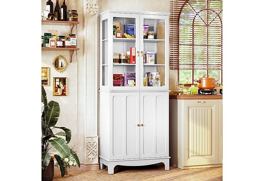 HOLTICO Hochschrank Freistehender küchenschränke mit Glastür, Glasküchensch günstig online kaufen