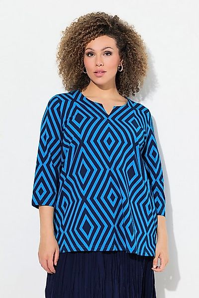 Ulla Popken T-Shirt Shirt grafischer Druck Tunika-Ausschnitt 3/4-Arm günstig online kaufen