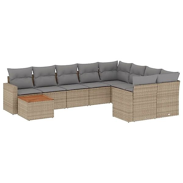 vidaXL 10-Tlg Garten-Sofagarnitur mit Kissen Beige Poly Rattan 3224288 günstig online kaufen