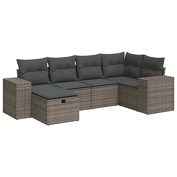 vidaXL 6-Tlg Garten-Sofagarnitur mit Kissen Grau Poly Rattan 3325686 günstig online kaufen