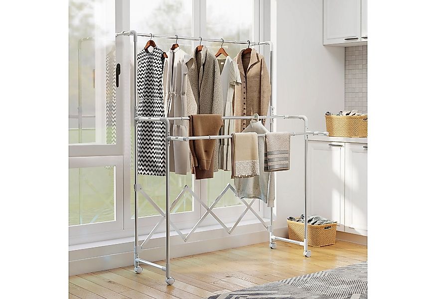 HOMCOM Wäscheständer Edelstahl Turmwäscheständer auf Rollen, mit 3 verstell günstig online kaufen