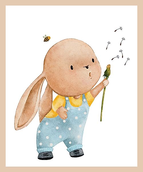 Lüttenhütt Bild mit Rahmen »Hase mit Pusteblume«, Fantasy-Hase-Hasen-Tiere, günstig online kaufen