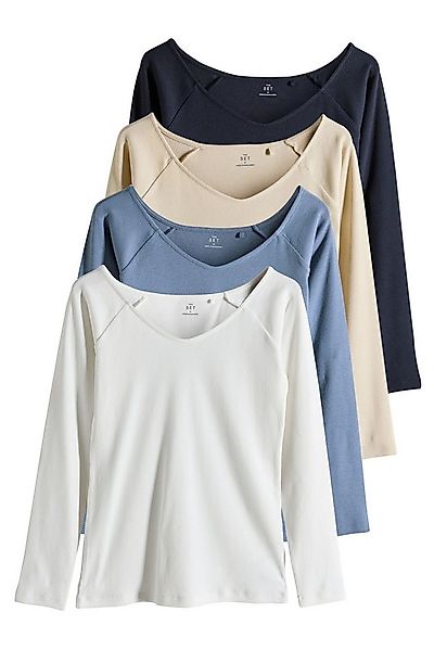 The Set Langarmshirt 3 x The Set schulterfreie, gerippte Langarmtops (4-tlg günstig online kaufen
