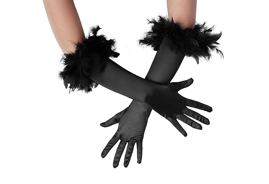 dressforfun Kostüm Lange Satin-Handschuhe mit Federn, Edle Satin-Handschuhe günstig online kaufen