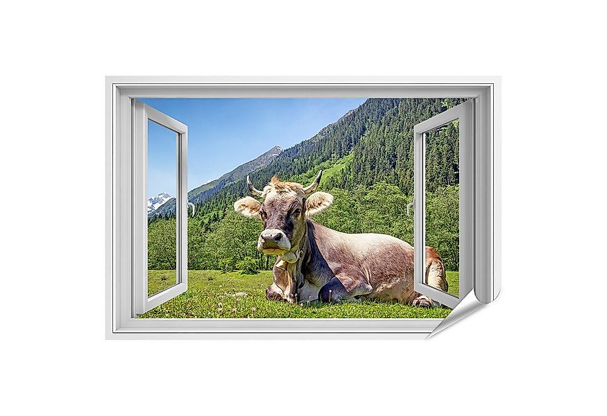 islandburner Poster Kuh Liegt Vor Einem Offenen Fenster In Den Bergen Wandb günstig online kaufen