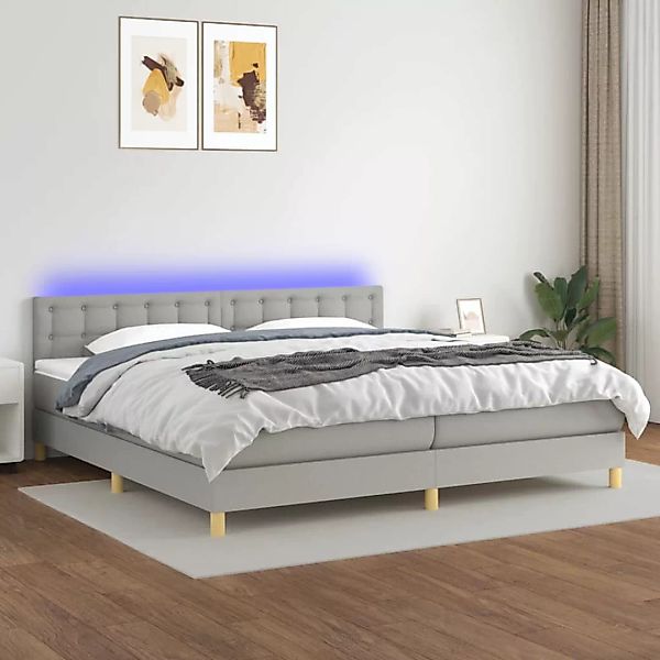 Vidaxl Boxspringbett Mit Matratze & Led Hellgrau 200x200 Cm Stoff günstig online kaufen