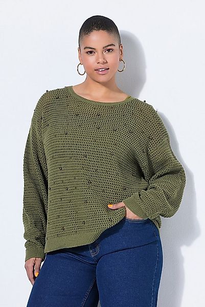 Studio Untold Strickpullover Pullover Boxy Shape Lochstrick Zierperlen Lang günstig online kaufen