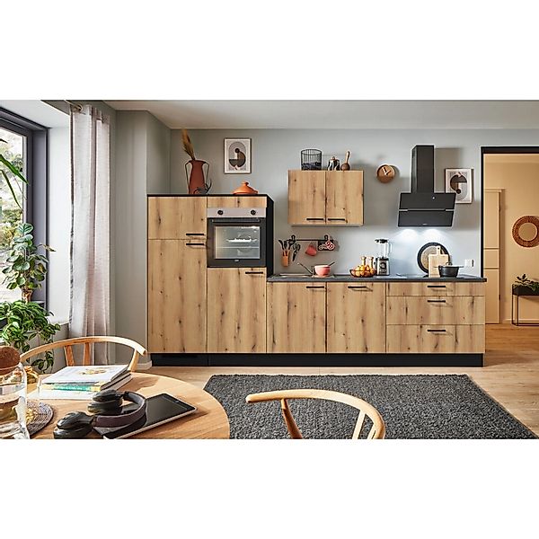 pino Küchenzeile 330 cm Evoke Eiche Anschlag,inks 2 Geräteschränke günstig online kaufen