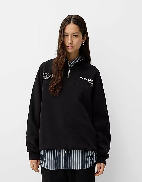 Bershka Bedruckte Sweatshirtjacke Damen Xs Schwarz günstig online kaufen