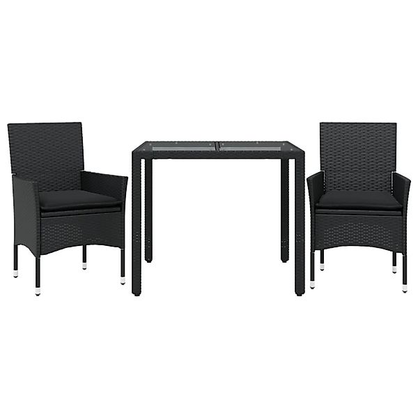 vidaXL 3-Tlg Garten-Essgruppe mit Kissen Schwarz Poly Rattan Glas 3278543 günstig online kaufen