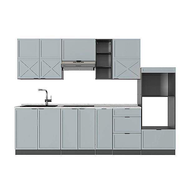 Vicco Fame-Line Küchenzeile Hellblau-grau/Anthrazit 280 cm AP Marmor ohne E günstig online kaufen