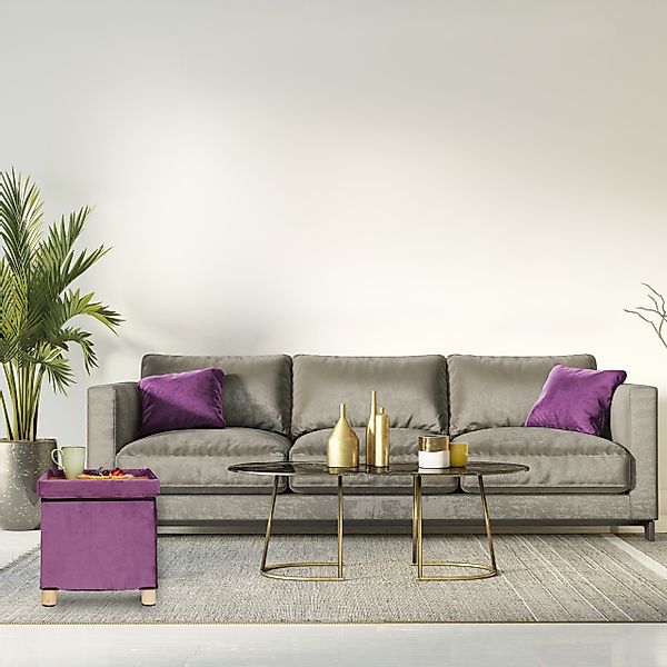relaxdays Polsterhocker Samthocker mit Tablett, Mauve günstig online kaufen