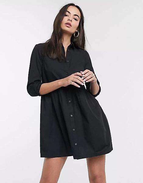 ASOS DESIGN – Kurzes Hänger-Hemdkleid aus Baumwolle in Schwarz günstig online kaufen