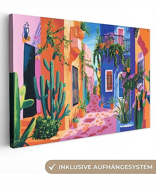 OneMillionCanvasses® Leinwandbild Gelb - Blau - Orange - Haus, Fotodruck (1 günstig online kaufen
