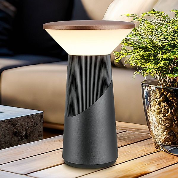 LED-Akku-Tischlampe Pilia, bronze/anthrazit, Höhe 24 cm IP44 günstig online kaufen