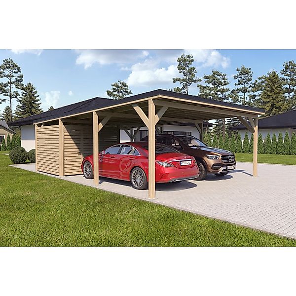 Holzbrüder Carport Ralf 52m² mit kl. Geräteraum Natur-Schwarz günstig online kaufen
