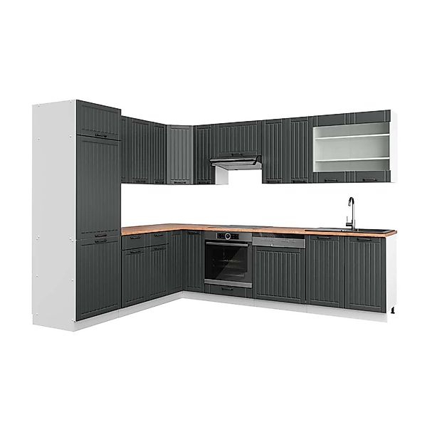 Vicco Fame-Line Eckküche Anthrazit Landhaus/Weiß 227 x 287 cm AP Eiche günstig online kaufen