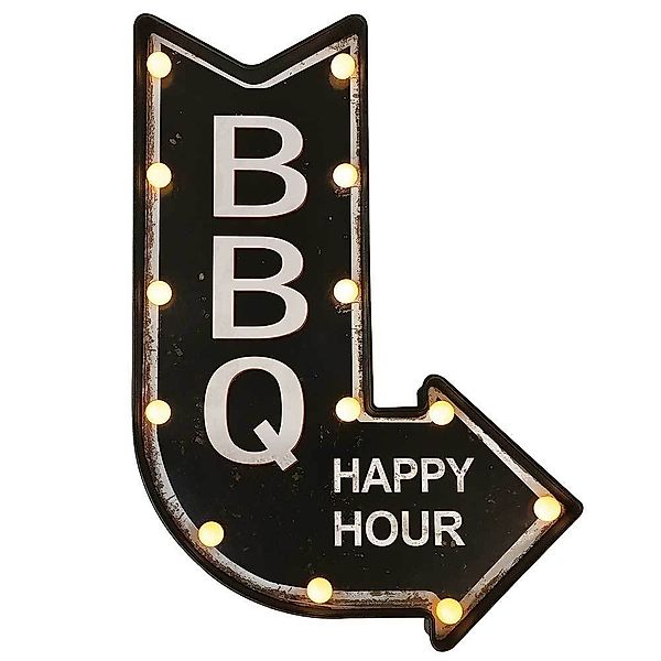 Wandleuchte BBQ HAPPY HOUR mit LED Beleuchtung Wegweiser Vintage Leuchtdeko günstig online kaufen