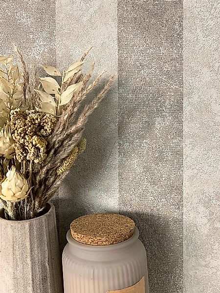 Newroom Vliestapete, Braun Tapete Modern Streifen - Metallic Glänzend Taupe günstig online kaufen