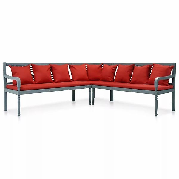 3-tlg. Garten-lounge-set Massivholz Akazie Grau Und Rot günstig online kaufen