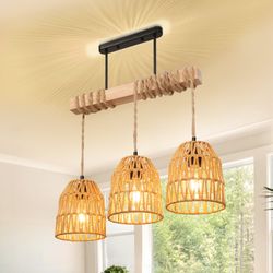 MUPOO Pendelleuchte 3-flammige Holz Hängeleuchte aus günstig online kaufen