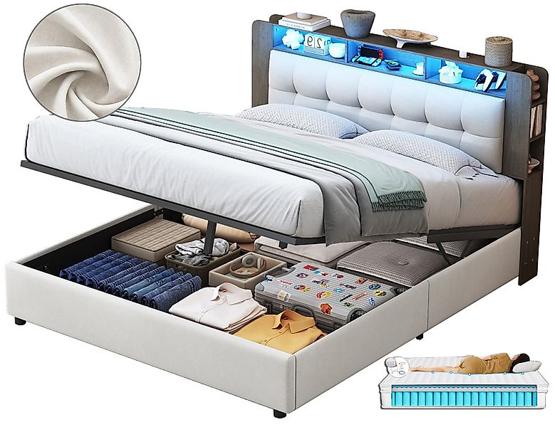 FUROKOY Polsterbett Doppelbett Stauraumbett Kopfteil mit günstig online kaufen