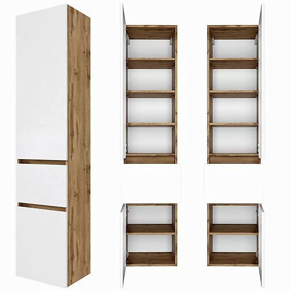 Badezimmer Seitenschrank 40 cm LAURIA-03 Wotaneiche Nb. mit matt weiß, BxHx günstig online kaufen