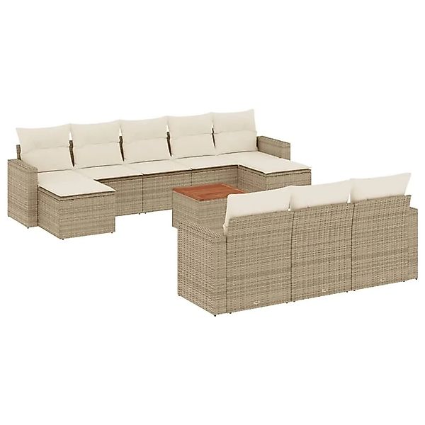 vidaXL 11-Tlg Garten-Sofagarnitur mit Kissen Beige Poly Rattan 3224343 günstig online kaufen