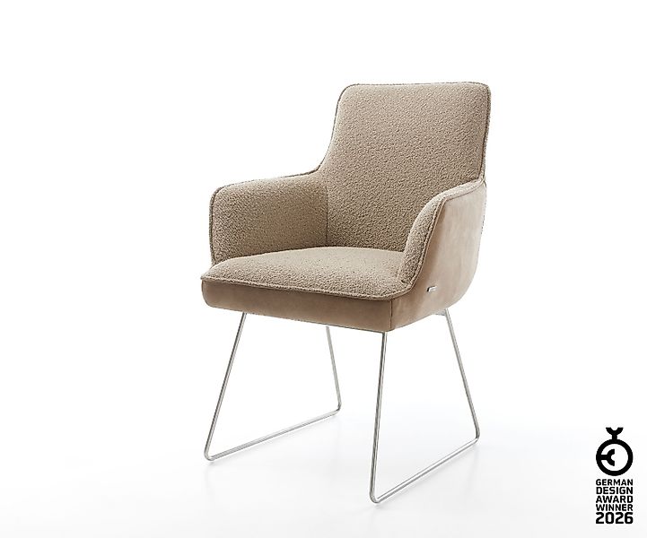 Esszimmerstuhl Heira-Flex mit Armlehnen Materialmix Schlamm Kufengestell Ed günstig online kaufen