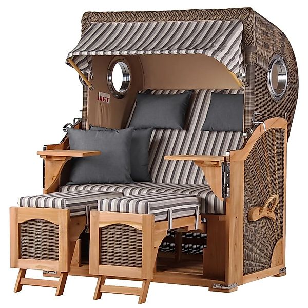bene,iving Strandkorb Komplettset Ammersee Teak Bullauge PE Grau Modell 545 günstig online kaufen