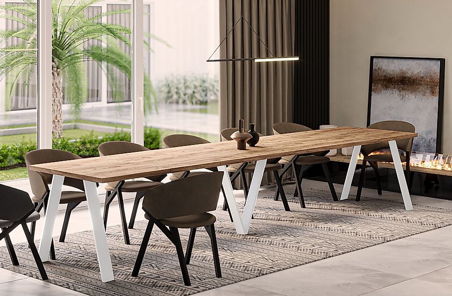 Endo-Moebel Esstisch Lungo White XXL 130-405 cm, Metallgestell in Weiss, au günstig online kaufen