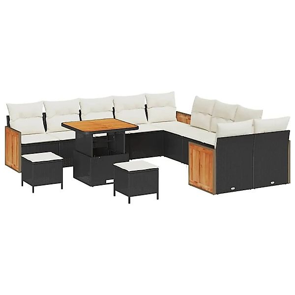 vidaXL Gartensofa-set mit Kissen 17-Tlg Schwarz und Creme Poly-Rattan 33653 günstig online kaufen