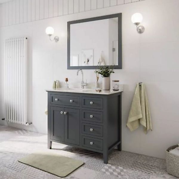 Lomadox Badmöbel Set Massivholz grau lackiert EVERETT-02 inkl. Waschbecken günstig online kaufen