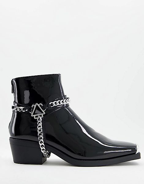 ASOS DESIGN – Chelsea-Stiefel in Schwarz aus Kunstlackleder im Western-Stil günstig online kaufen