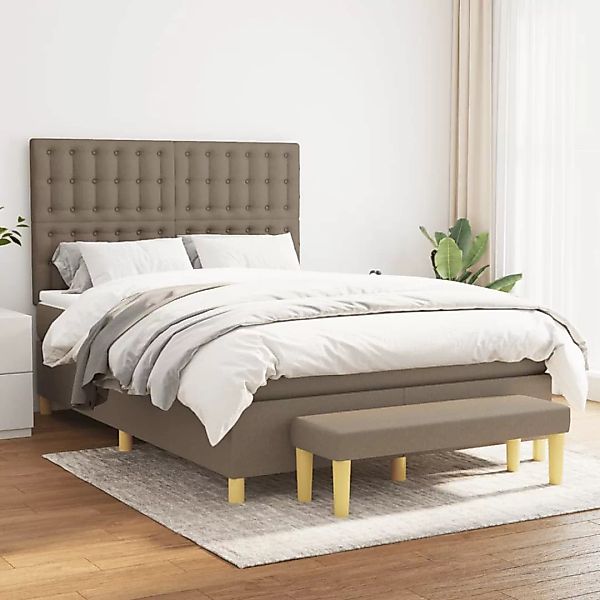 vidaXL Boxspringbett Boxspringbett mit Matratze Taupe 140x200 cm Stoff Bett günstig online kaufen