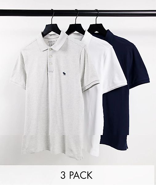 Abercrombie & Fitch – Core – Pikee-Polohemden in Weiß/Grau/Marine mit Logo günstig online kaufen