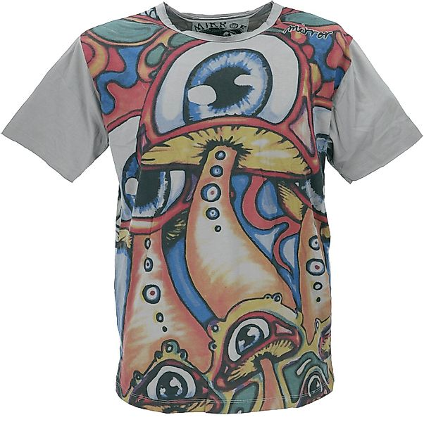 Guru-Shop T-Shirt Mirror T-Shirt - Mushroom/taupe Goa Style, Festival, alte günstig online kaufen