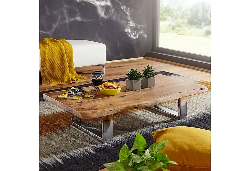 FINEBUY Couchtisch Couchtisch Akazie Massiv 115cm rechteckig Wohnzimmertisc günstig online kaufen