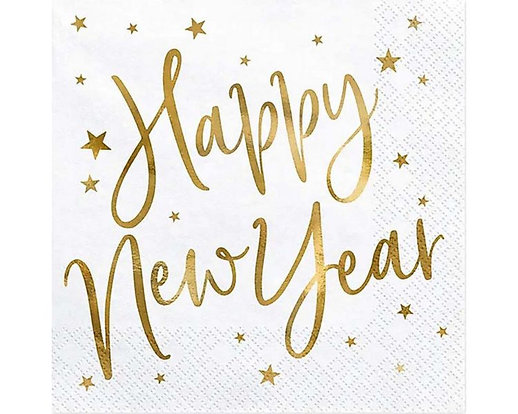 partydeco Hängedekoration Servietten Happy New Year 20Stk/33x33cm Weiß günstig online kaufen