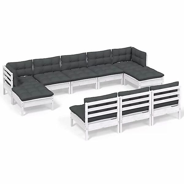 10-tlg. Garten-lounge-set Mit Kissen Weiß Kiefernholz günstig online kaufen