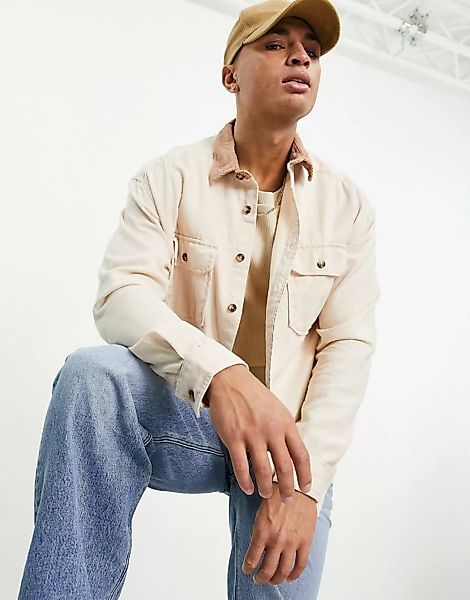 ASOS DESIGN – Oversize-Jeanshemd in Ecru mit Cordkragen im Stil der 90er-Ne günstig online kaufen