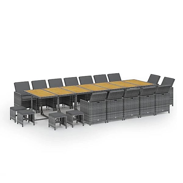 vidaXL 19-Tlg Garten-Essgruppe mit Kissen Grau Poly Rattan 3095661 günstig online kaufen